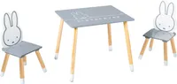 roba Kinder Sitzgruppe miffy®, 2 Kinderstühlen & 1 Tisch, Holz, dunkelgrau, weiß, lackiert