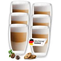 LAPRESO® Latte Macchiato Gläser doppelwandig 6er Set 450ml - Doppelwandige Gläser modernes Design Cappuccino Tassen Teegläser aus Borosilikatglas