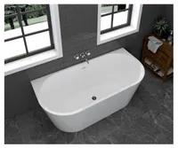 Some | Badewanne Wandmontiert - Emma 150x75 cm - Hochglanzweiß - Modernes Design - Inkl. Siphon