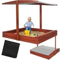 Springos® Premium Sandkasten mit Dach Bänken 140 x 140 cm inkl. Vlies Imprägniert Holz Sandbox Holzsandkasten Spielplatz für Kinder UV Sonnenschutz