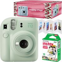 Set Instantkamera Fujifilm Instax Mini 12, Mint Green, mit 10 Filmen, Akkordeonrahmen und Happy Days-Box