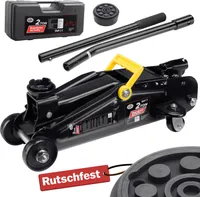 DEUBA® hydraulischer Wagenheber 2 Tonnen Hubhöhe 135-330mm inkl. Koffer inkl. Gummiauflage KFZ Auto Rangierwagenheber Hydraulik Roll- und Lenkbar