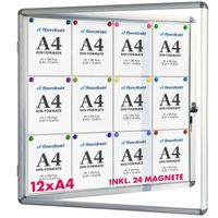 Schaukasten Premium Innenbereich 12 x A4 mit 24 Magneten Magnetische & beschreibbare Rückwand