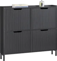SoBuy FSR177-L-SCH Schuhkipper mit 4 Klappen Schuhschrank schmal Schuhregal mit 8 Ablageflächen Schuhkommode Schuhablage Schwarz BHT ca. 100x91x19cm