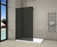 Duschkabine B.120xH.200cm Duschwand +70-120cm flexiblen Stange Schwarz Walk in Duschtrennwand 8mm NANO-Glas mit Glasschutzfolie F123B