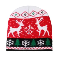 Wintermütze für Erwachsene und Kinder, festliche Weihnachtsmütze, Strickmütze mit Weihnachtsmann, Elch, Schneeflocke, Schneemann-Muster, dicke Wollmütze, Weinrot