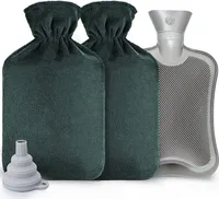 Wärmflasche 2L Wärmflaschen Set mit Bezug Flauschig Wärmeflasche Groß Kinder Wärmflaschen, Grün