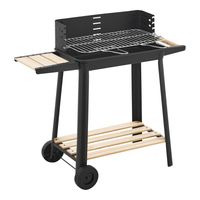 casa.pro wózek do grilla Ari grill na węgiel drzewny BBQ emaliowany grill ze stali nierdzewnej grill ogrodowy 2 kółka ochrona przed wiatrem z grillem regulacja wysokości 78x86x30cm czarny/drewno