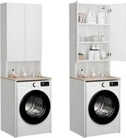 PLATAN ROOM Waschmaschinenschrank 120 oder 210 cm hoch Badezimmerschrank mit 3 Regalen Überbauschrank für Waschmaschine und Wäschetrockner