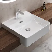 doporro Waschbecken in weiß glänzend Einbauwashbecken Keramik Handwaschbecken Eckig Waschtisch 42,5x42,5x12,5 cm Brüssel702