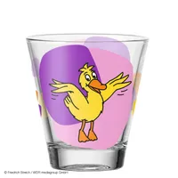LEONARDO 021420 Bambini Die Maus Kinderbecher Motiv Ente, Glas, 215 ml, kindgerechte Form, gelb/lila/pink