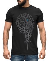 Herren T-Shirt Wikinger Kompass Fenriswolf Fenrir Vegvisir Wolf Asgard Valhalla Neverless® schwarz 3XL