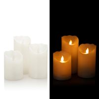 Champagner 3 LED Kerzen im Glas aus Echtwachs mit beweglicher Flamme inkl Timer 