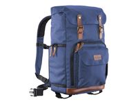 Mantona Fotorucksack Luis Retro Blau mit Lederapplikationen für DSLR und Laptop