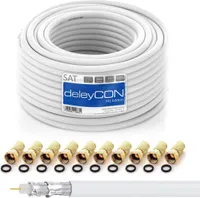 deleyCON HQ 20m Sat Koaxial Kabel 130dB - 4-Fach geschirmt für DVB-S - S2 DVB-T und DVB-C - Stahl/Kupfer Innenleiter - 4K 1080p Full HD HDTV - inkl. 10x vergoldete F-Stecker