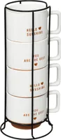 Súprava 4 porcelánových hrnčekov HELLO na kovovom podstavci, 4 x 300 ml