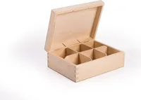 Teebox aus natürlichem Kiefernholz - Teekiste mit 6 Fächer und Deckel - Teebox - Teekasten - HolzBox - Unbehandelt - Tee-Organizer