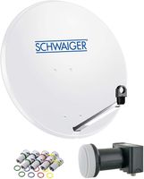 SCHWAIGER 500 SAT system Satelitný komplet Satelitná anténa Quad LNB digital 8X F-plug 7mm Oceľová SAT anténa komplet Svetlo šedá 75 x 85 cm