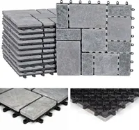 Kamenná dlažba HWC-K70, podlahová zásuvná dlažba balkon/terasa přírodní kámen, 11x po 30x30cm = 1m²  tmavě šedá