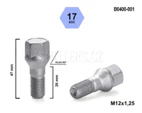 Kolový šroub M12x1,25x26 kužel, klíč 17, B0400-001, CITROËN, PEUGEOT, výška 47 mm