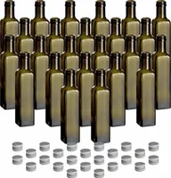 gouveo 24er Set Glasflasche 250 ml Maraska Antik mit Schraubdeckel silberfarben - Leere Flasche 0,25 l zum Befüllen - Glasflasche für Likör, Essig, Öl