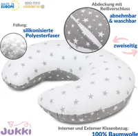 JUKKI® Stillkissen + Bezug SET Baumwolle  Multifunktional 3in1 Schwangerschaftskissen Lagerungskissen Fütterungskissen [Graue Sterne]