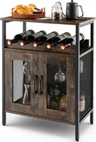 stojak na wino i komoda 2 w 1 z uchwytem na butelki i wyjmowanym uchwytem na kieliszki do wina, winiarnia z 2 metalowymi drzwiami, industrialny drewniany kredens, szafka do przechowywania w salonie, kuchni, jadalni
