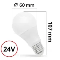 Spektrum LED žiarovka A60 tvar žiarovky 8,5W E27 matná 1080lm denné svetlo 6000K studená biela špeciálne napätie 24V AC/DC