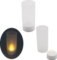 LED Windlicht Teelicht Kerze Batterie Glas Timer Warmweiß Kerzenhalter Flackernd
