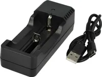 vhbw Akku-Ladegerät kompatibel mit Lithium-Rundzellen 17670, 14500, 18500, 18350 Akkuzellen, Haushaltsbatterien - Micro-USB-Ladegerät