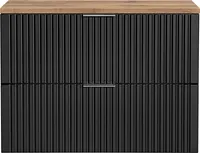 Waschtischunterschrank 80cm ADELAIDE-56-BLACK, matt schwarz mit Eiche Nb., gerillte Front, B/H/T ca. 80,6/59,2/46,5 cm