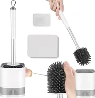 Silikon Toilettenbürste WC Bürste Stehen & Wandmontage ohne Bohren Toilettenbürste aus Kunststoff & Silikon in edlem Design Badezimmer Zubehör Accessoires Weiß-Grau 19375