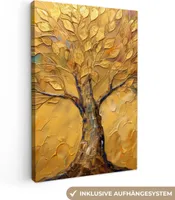 MuchoWow® - Leinwandbilder - Gold - Baum - Abstrakt - Modern, Wandbild, Wanddeko Bilder Wohnzimmer, 60x90 cm