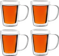 MONZANA® 4x Teegläser mit Henkel 250ml Doppelwandig Borosilikatglas Spülmaschinenfest Hitzebeständig Teetassen für heiße Getränke Glas Thermobecher