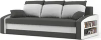 Couch HEWLET 220x90 mit REGAL RECHTS und Schlaffunktion - Schlafcouch mit Bettkasten - STOFF HAITI 14 + HAITI 0 Hellgrau&Weiß