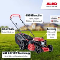 AL-KO Benzin-Rasenmäher Comfort 51.0 P-A (51 cm Schnittbreite, 2.1 kW Motorleistung, Robustes Stahlblechgehäuse, Mulchfunktion, Seitenauswurf, für Rasenflächen bis 1500m²)
