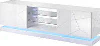 Furniture24 Tv Schrank QIU 200, Lowboard, Unterschrank, Fernsehentisch, Fernsehenschrank mit 2 Türen und LED Beluchtung Weiß Hochglanz