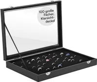 H&S Schmuckaufbewahrung & Ringhalter Schmuckkasten - Schmuck Organizer mit Deckel und Samtauskleidung in schwarz - Schmuckschatulle groß - Ring
