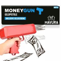MONEYGUN Geldpistole UZI mit Spielgeld Spielzeug Geld Pistole Party Revolver mit Geldscheine Banknoten Cash Gun