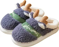 ASKSA Damen Hausschuhe Baumwolle Warme Weihnachten Pantoffeln mit Weihnachtsmotiv Pluesch Winter Warme Slipper Gefuettert Schlappen, Blau, Groesse: 36-37