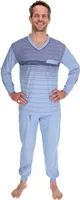 Pyjama Herren lang Shirt+Hose Schlafanzug Schlafkleidung Nachtwäsche Nachtanzug, Größe:L, Farbe:Blau