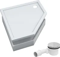 AQUABAD® Duschwanne Komplettset Basic Smooth White 80x80cm Fünfeck inkl. Styroporträger und Ablaufgarnitur Alcadrain A49CR