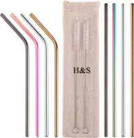 H&S 8x Edelstahl Strohhalm - 8 Strohhalme aus Edelstahl - Trinkhalme Edelstahl - Set Metallstrohhalme - Strohhalme wiederverwendbar aus Metall -
