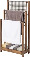 COSTWAY Handtuchständer braun freistehend, Handtuchhalter Holz mit 3 Handtuchstangen & unterer Ablage & Kippschutz, Trockenständer für Badezimmer, Hotels
