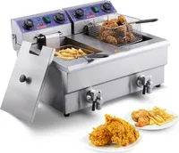 VEVOR Kommerzielle Elektrische Fritteuse, 24 L Fassungsvermögen, Fritteuse mit Doppeltem & Abnehmbarem Korb, 3000 W Edelstahl, Doppel-Fritteuse für Küche, Restaurant, Imbissstube usw.