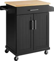 Yaheetech Küchenwagen auf Rollen, Servierwagen mit Schublade und 3 Schrank, Rollwagen 66 × 45,5 × 91,5 cm, Arbeitsplatte aus Holz, Küchentrolley im Landhausstil, Schwarz