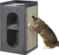 PawHut Kratztonne, Höhe 81 cm, Katzenkratzbaum mit 2 Höhlen, Kratzturm mit Kratzbrett, Katzenturm mit 2 Ebenen, Katzentonne für Katzen bis 6 kg, Dunkelgrau