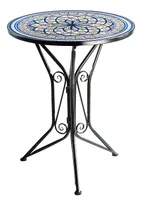 Stół ogrodowy Kobolo z blatem wysokość 68 cm średnica 55 cm - śródziemnomorski wygląd mozaiki okrągłe metalowe składane meble ogrodowe stół patio meble balkonowe