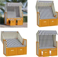 vidaXL Strandkorb mit Dach Poly Rattan & Massivholz Weiß & Blau - Strandkorb - Strandkörbe - Sonnenliege - Strandliege