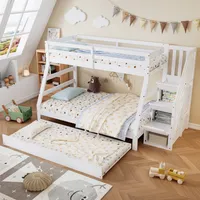 Odikalo Kinderbett Etagenbett Rollbett Leiterschrank Handlauf Fallschutz Weiß 90/120x200cm
